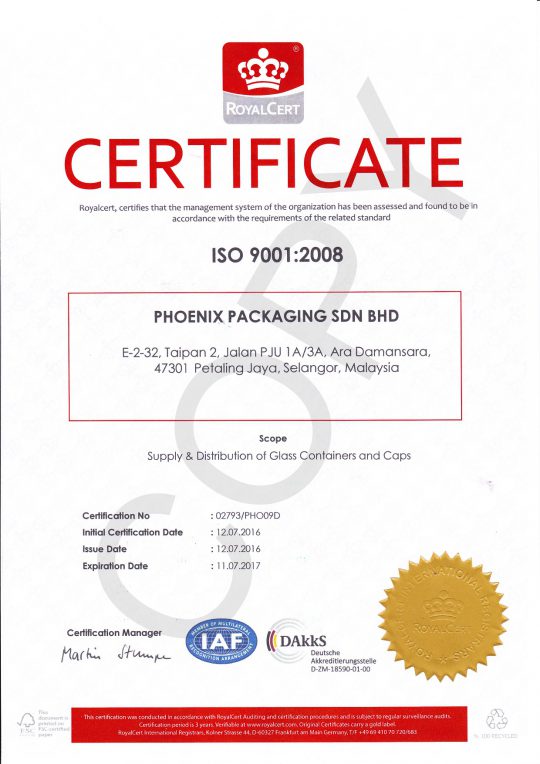 Phoenix Packaging Sdn Bhd Certificate Phoenix Packaging